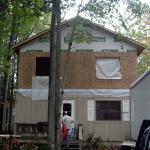 Showing the walls and roof structure in place.